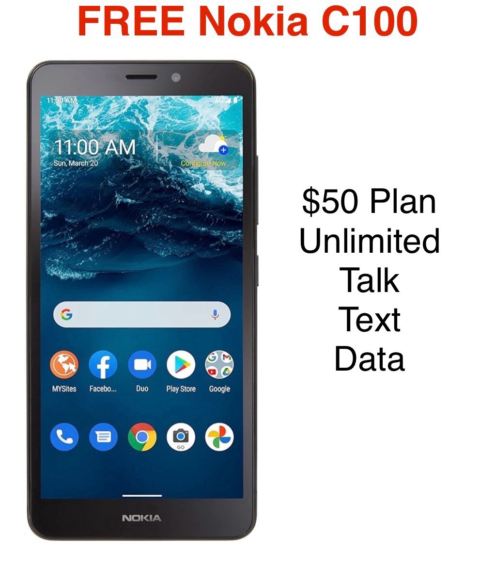 Prepaid Verizon 🎉FREE NOKIA C100, 32GB Preloaded $50 plan Talk Text data