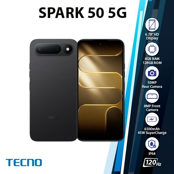 (New) TECNO Spark 50 5G Android Cell Phone (4GB+128GB/BLACK/Dual SIM/Unlocked)