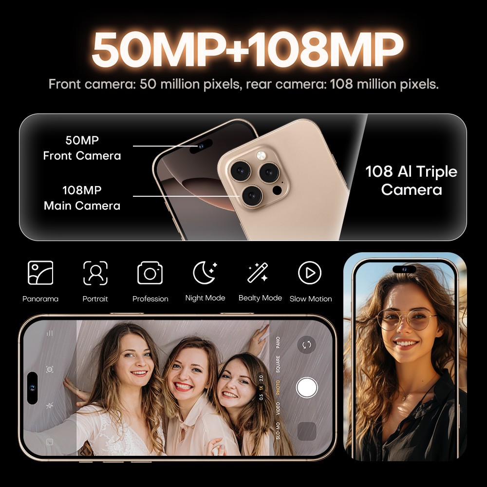 i16 Pro max Smartphone Factory Unlocked 6.8″ HD Android 8000mAh 8+512GB Dual SIM