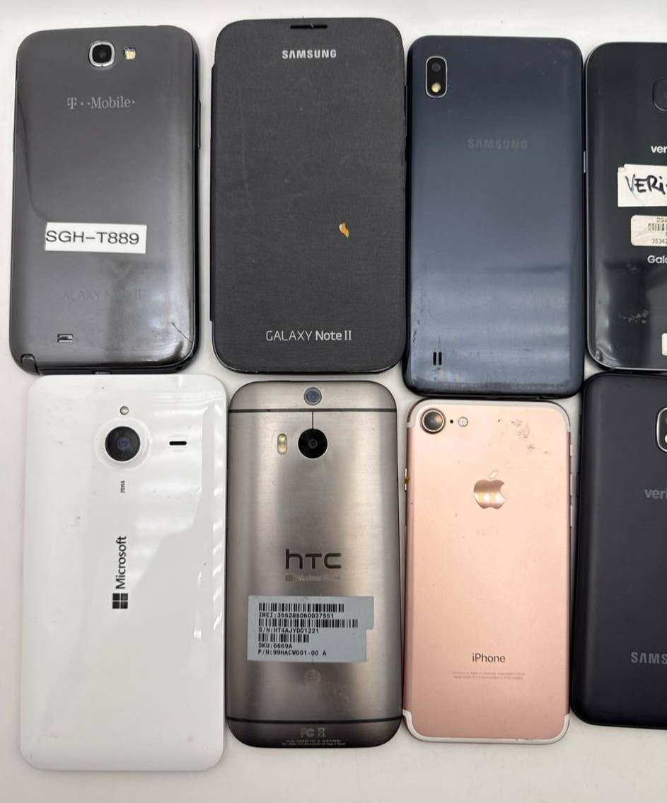 Lot of 10 Smartphones Samsung Note II S7 A10 iPhone 7 LG G Flex 2 Lumia 640XL