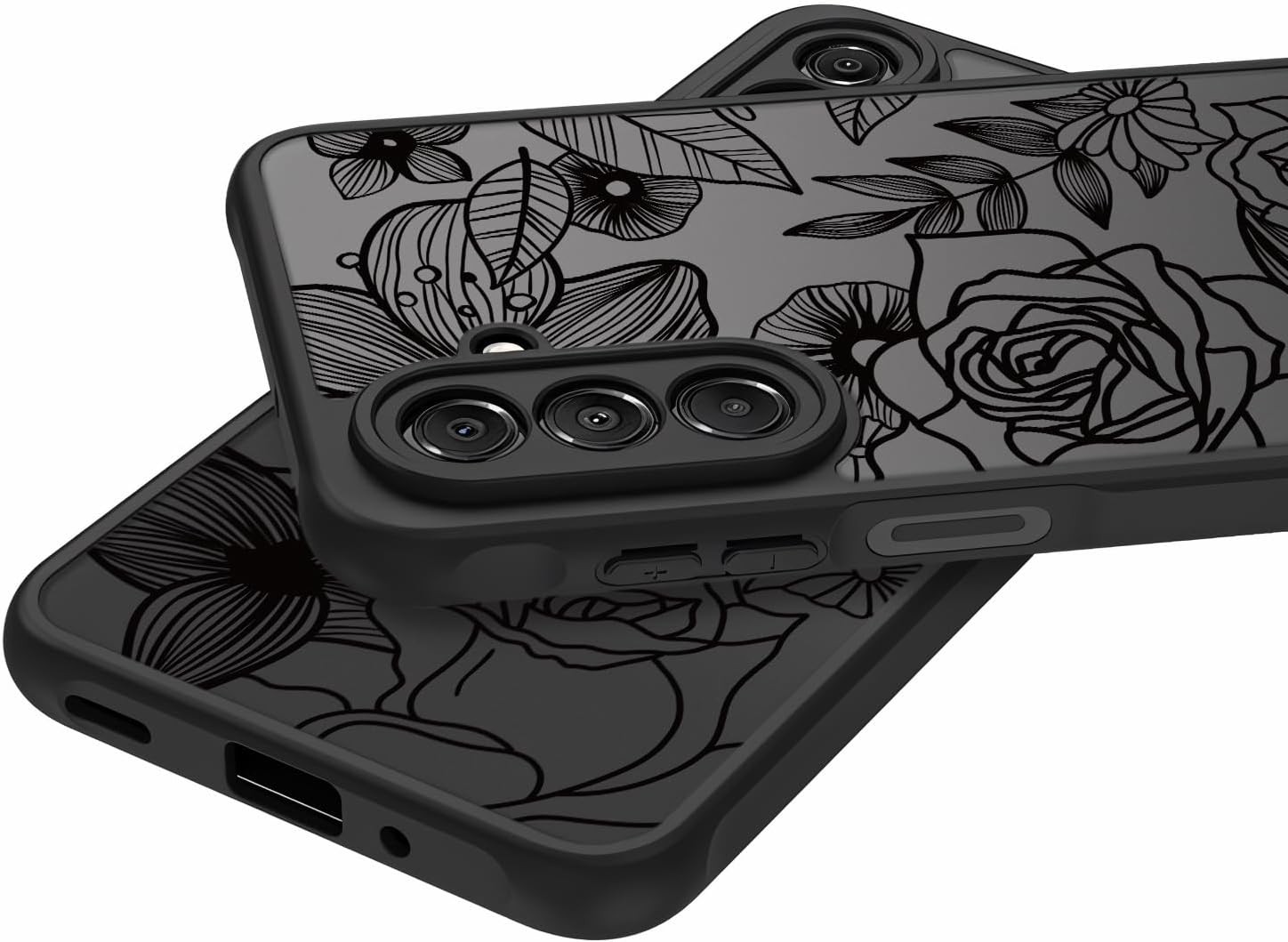 Cute Phone Case for Samsung Galaxy A17 4G/5G, Rose Aesthetic Black Line Art Flow