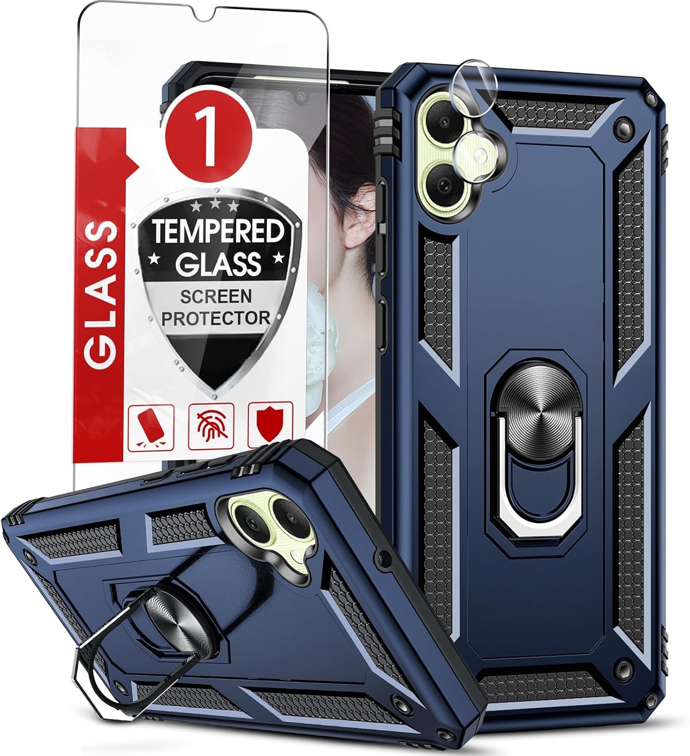 Rugged Heavy Duty Phone Case for Samsung Galaxy A05 with Glass Screen Protector