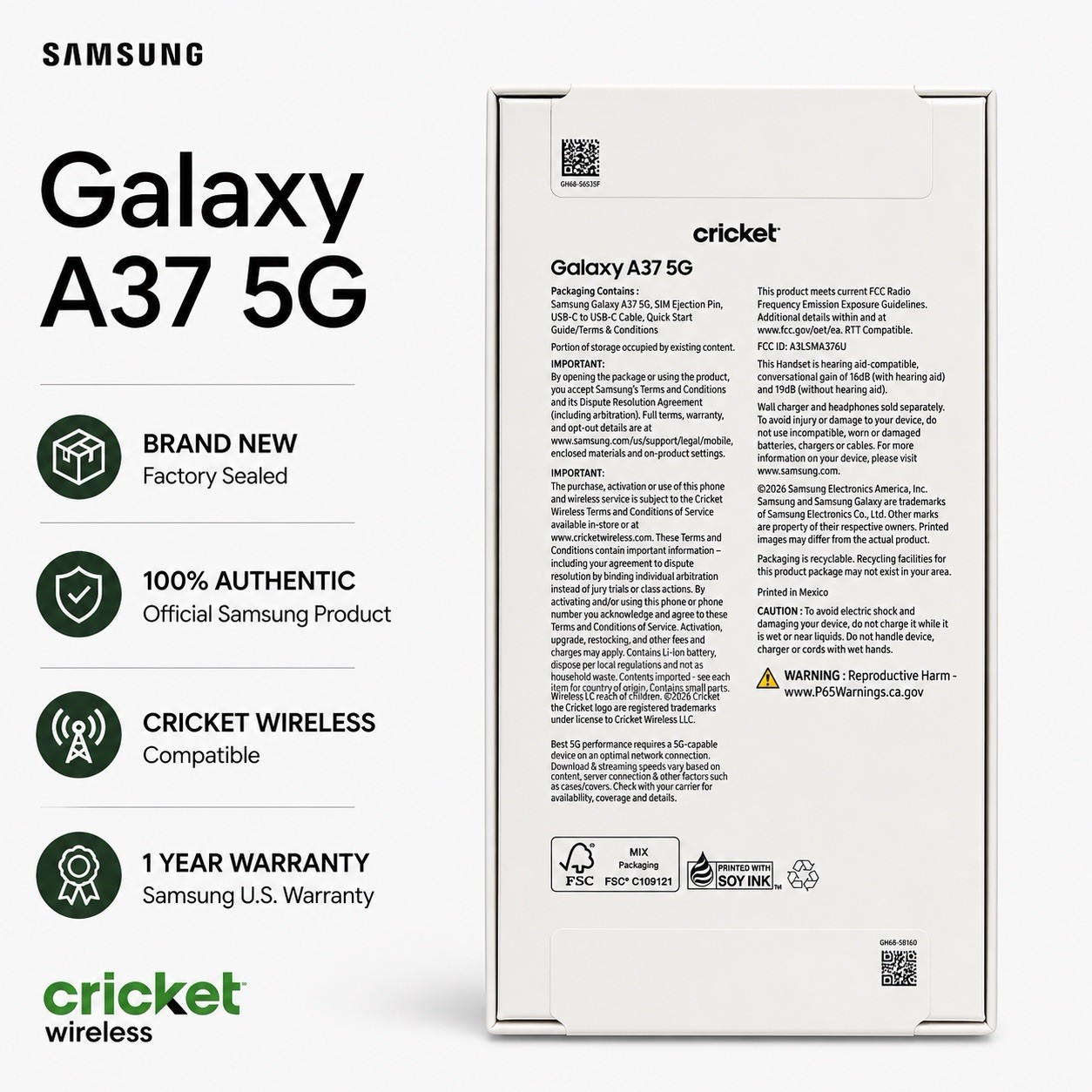 Samsung Galaxy A37 5G – 128GB – Cricket Wireless – Brand New Sealed 📦