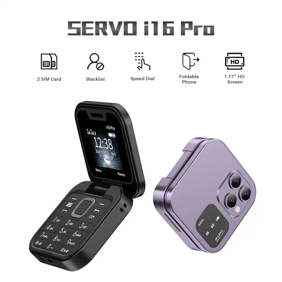 SERVO 2024 New Mini Flip Mobile Phone FM Radio Magic Voice Blacklist Speed Dial