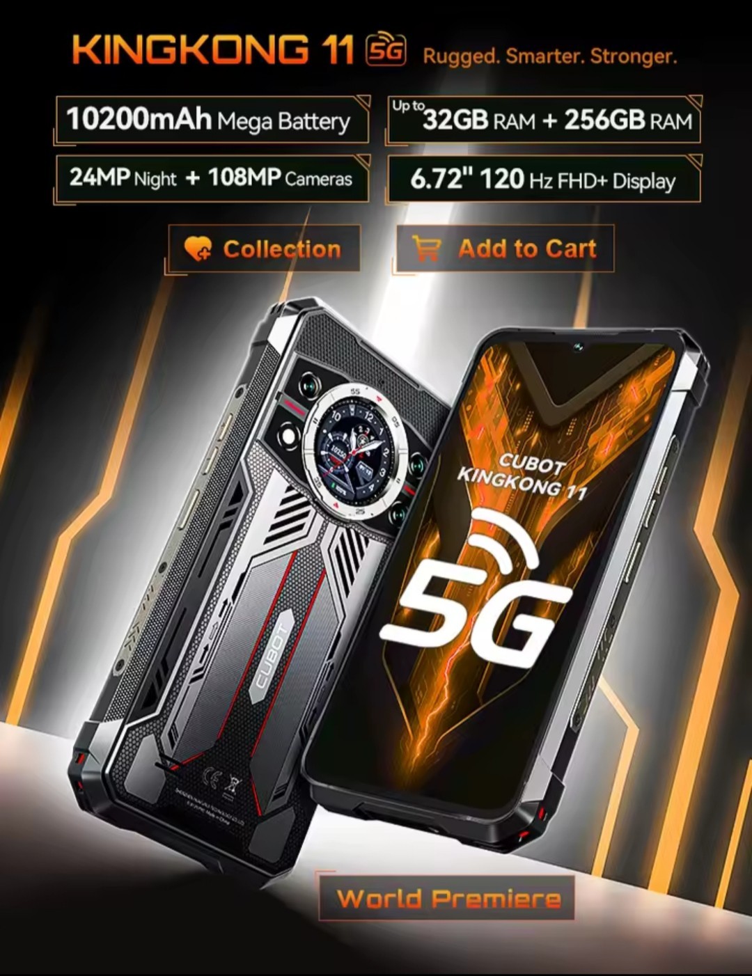 Cubot KingKong 11 5G Rugged Smartphone 32GB/256G,10200mAh 6.72″ Dual Screen NFC