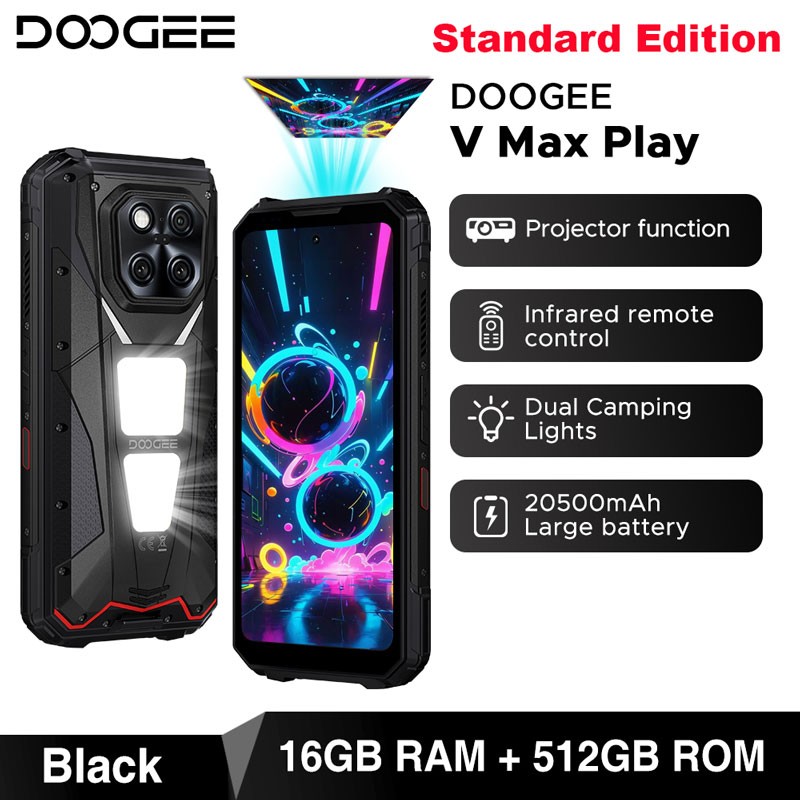 DOOGEE V MAX PLAY 5G Projector Rugged Phone Android 15 Mobile 200MP AI Camera