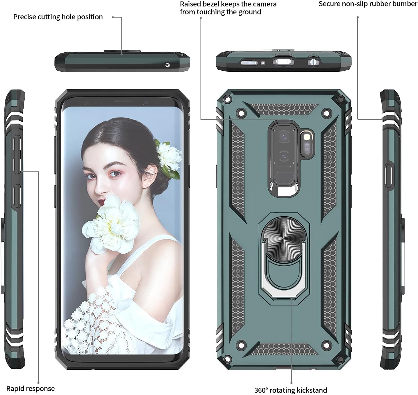 Case for Samsung Galaxy S9 Plus Military Grade with HD Screen Protectors, Stand