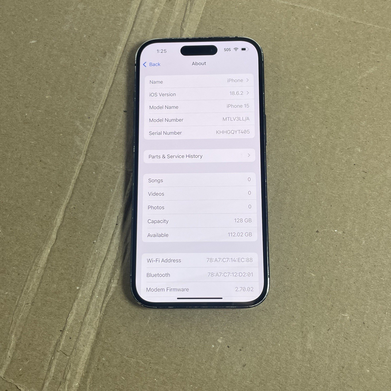 Factory Unlocked Apple iPhone 15 128GB Black MTLV3LL/A