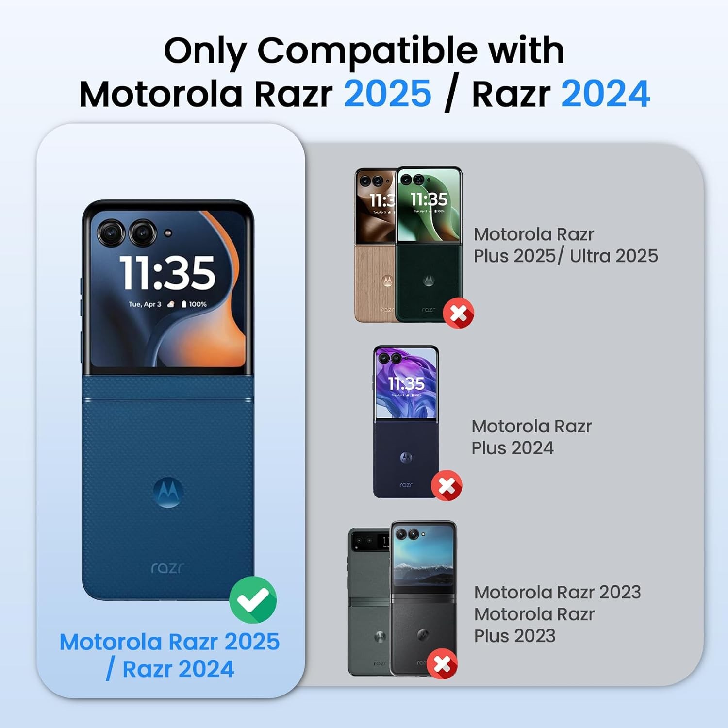 Motorola Razr 2024/2025 Case with Built-in Screen Protector, Slim Hard Case, Bla