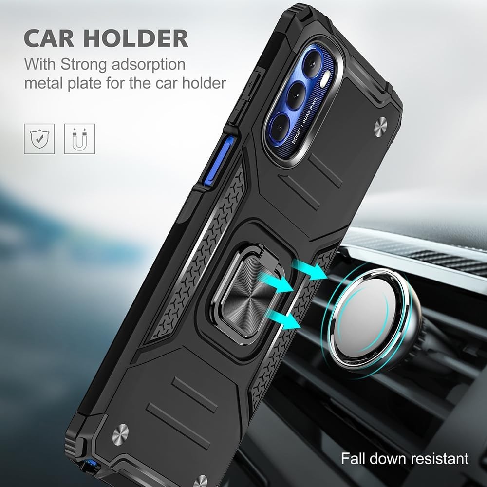 Moto G Stylus 5G 2022 Case with 2Pcs Tempered Glass Screen Protector, Black