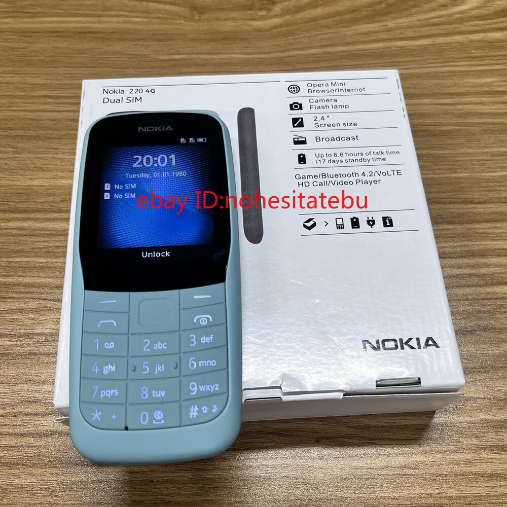 Nokia 220 4G FM radio Bluetooth 0.3MP 24MB 16MB RAM Unlocked cell Phone Dual SIM