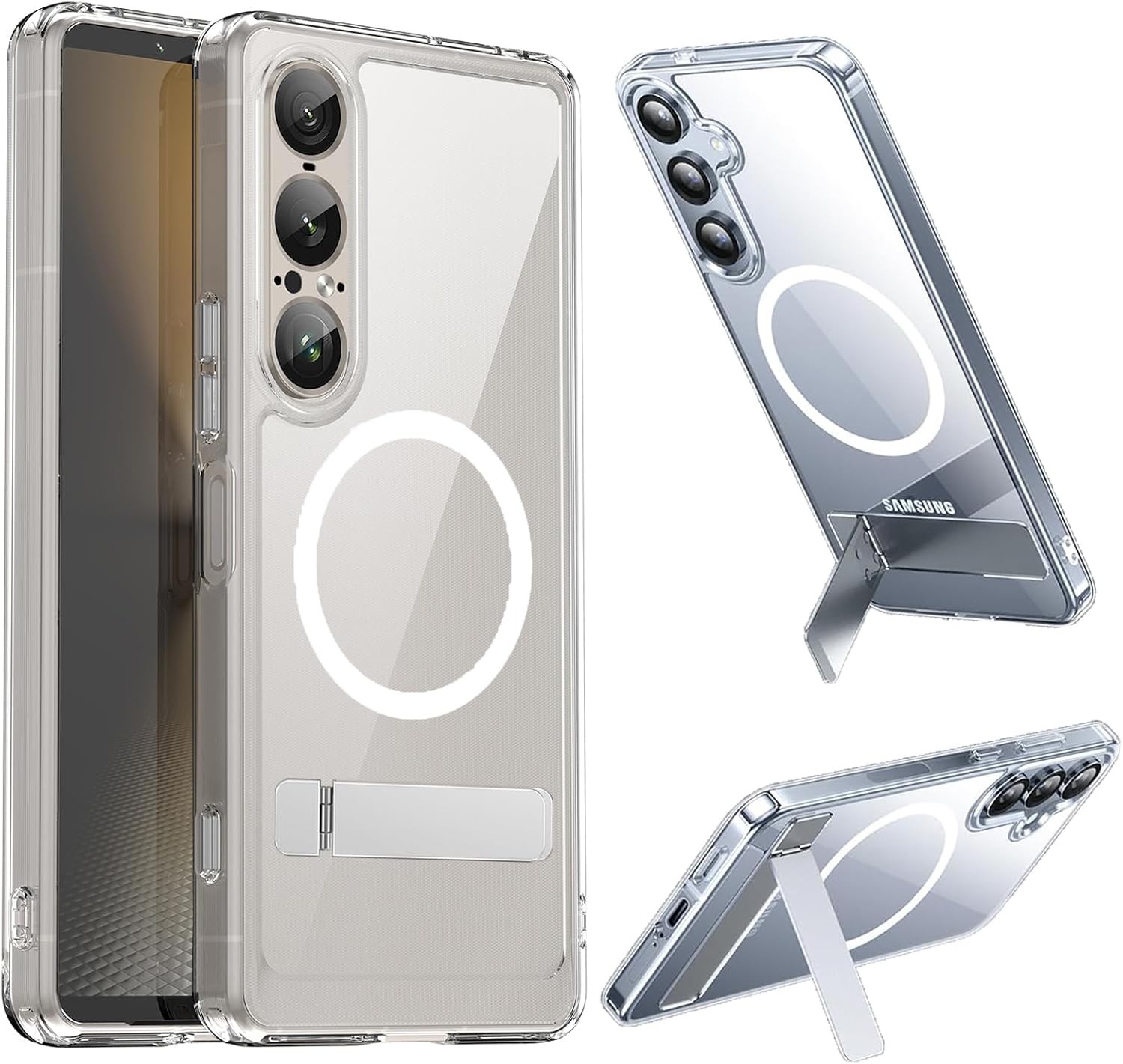 Xperia 1 VII Clear Case Magnetic Built-in 2-Way Kickstand Crystal Clear Slim Fit