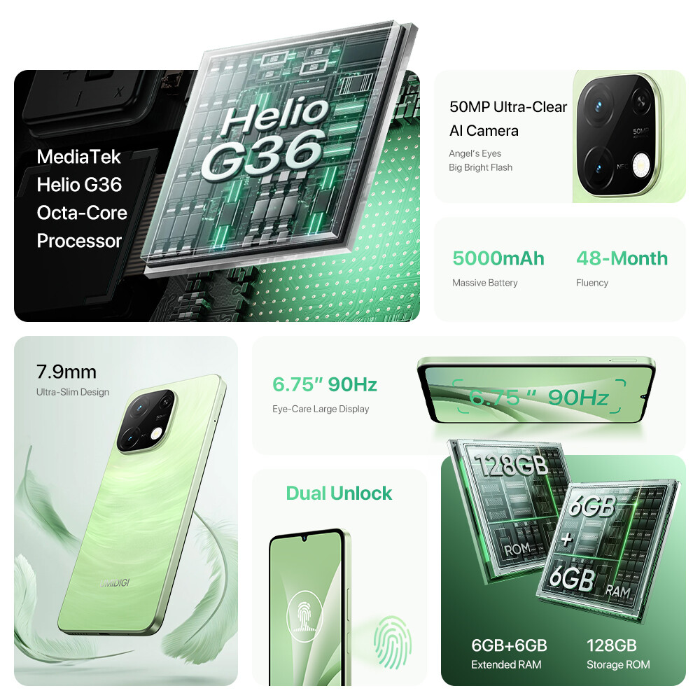 UMIDIGI G9C 12GB 128GB 6.75” 50MP NFC 4G Android 14 Unlocked Smartphone New