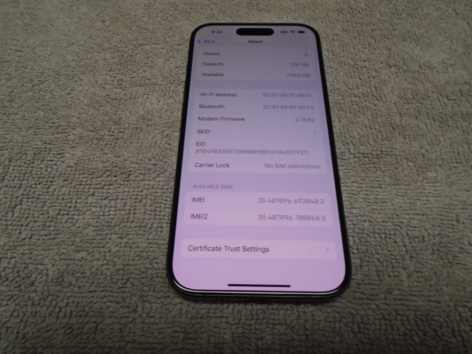 Apple iPhone 15 Pro, 256gb, Black Titanium, Carrier Unlocked, Excellent!!!