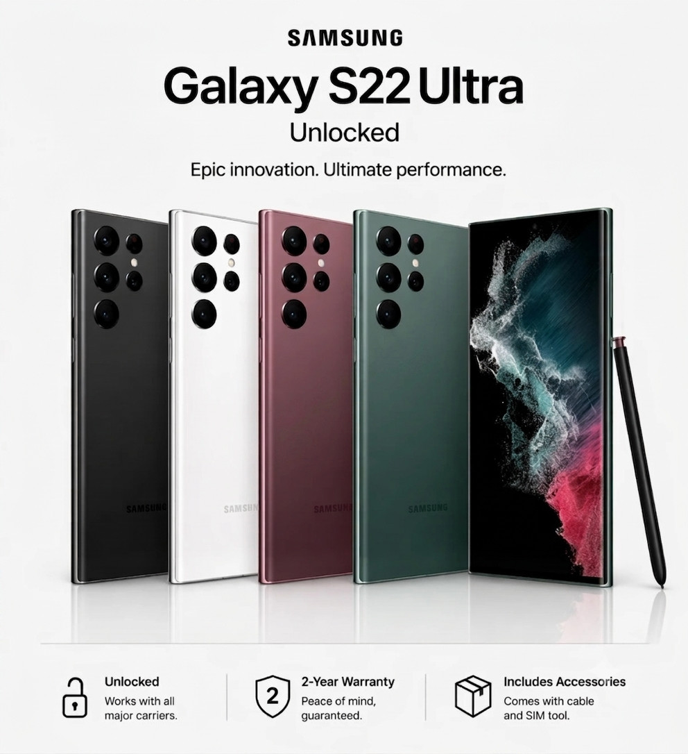 NEW SEALED Samsung Galaxy S22 Ultra 5G S908U 256GB/ 512GB 1TB Factory Unlocked