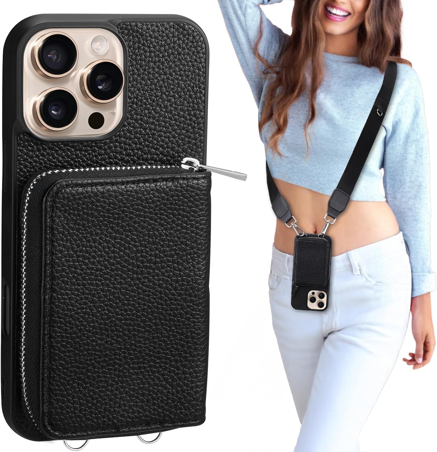 Wallet Case for iPhone 15 Pro Max, RFID Blocking PU Leather Crossbody Phone Purs
