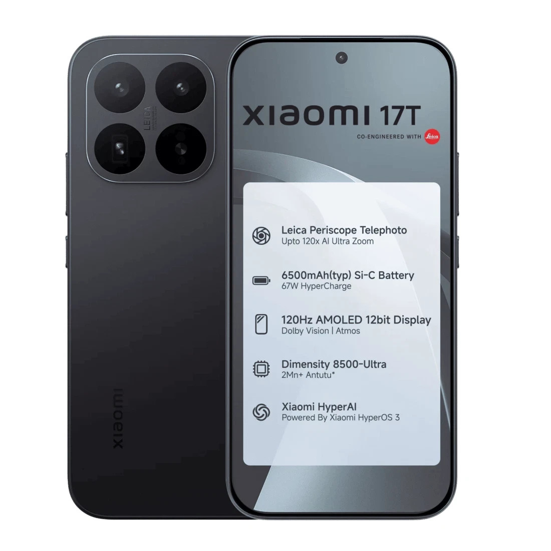 Xiaomi 17T Factory Unlocked Dual SIM | Segment Best Leica 5X Optical Zoom |BLACK