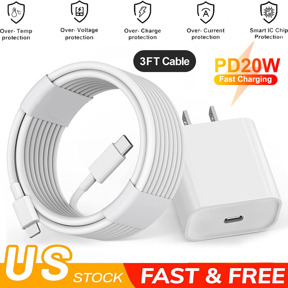 20W PD Fast Charger Wall Adapter 3FT USB-C Cable Changing for iphone 11 12 13 14