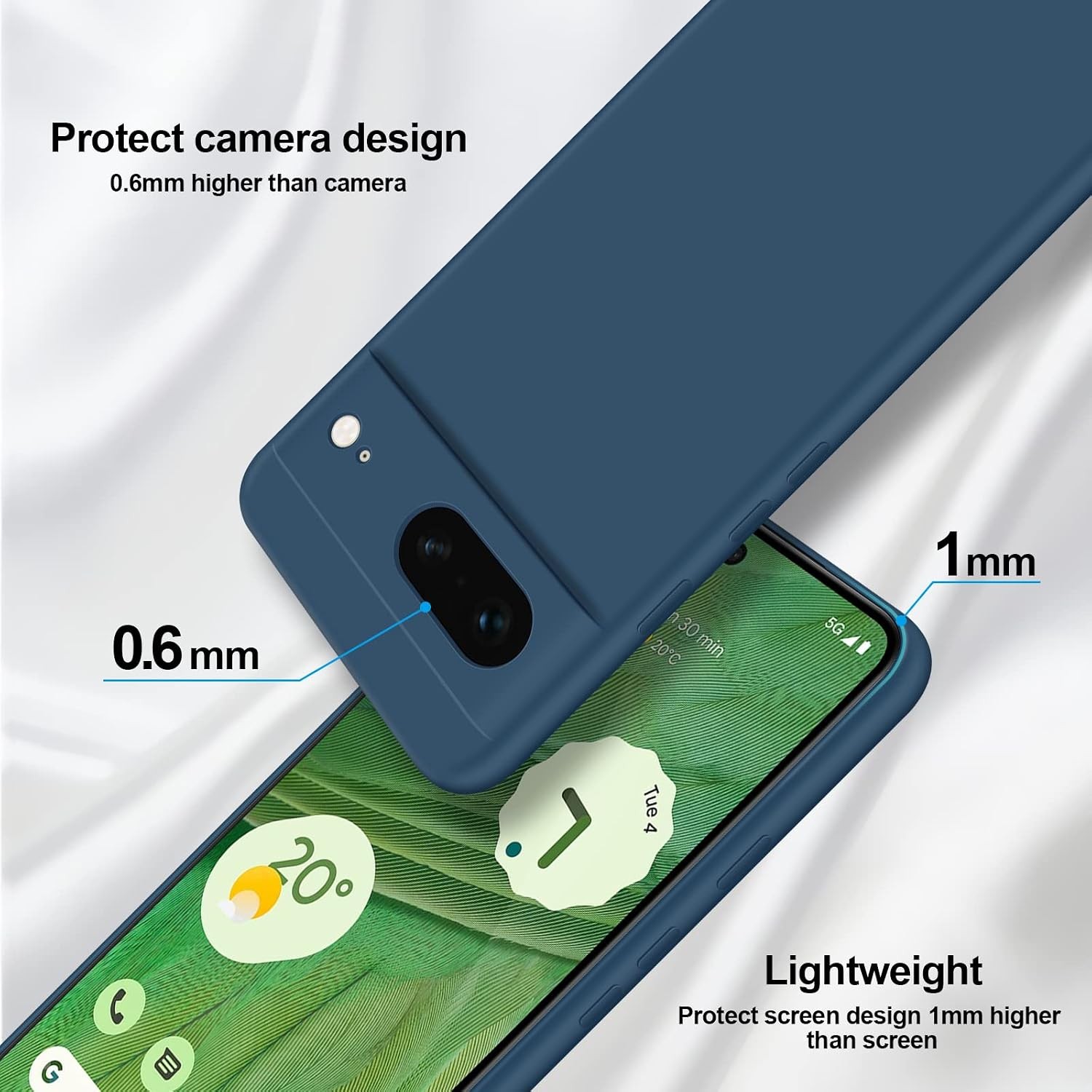 Blue Shockproof Silicone Case for Google Pixel 7, Full Body Soft Touch Cover