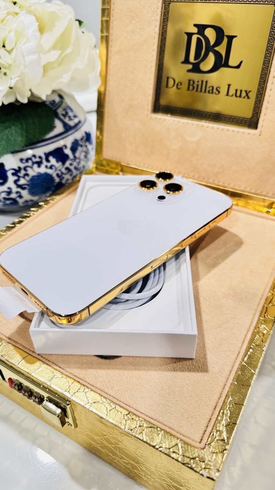 CUSTOM 24k Gold Plated Frame Apple iPhone 17 Pro Max 1 TB White Back Unlocked