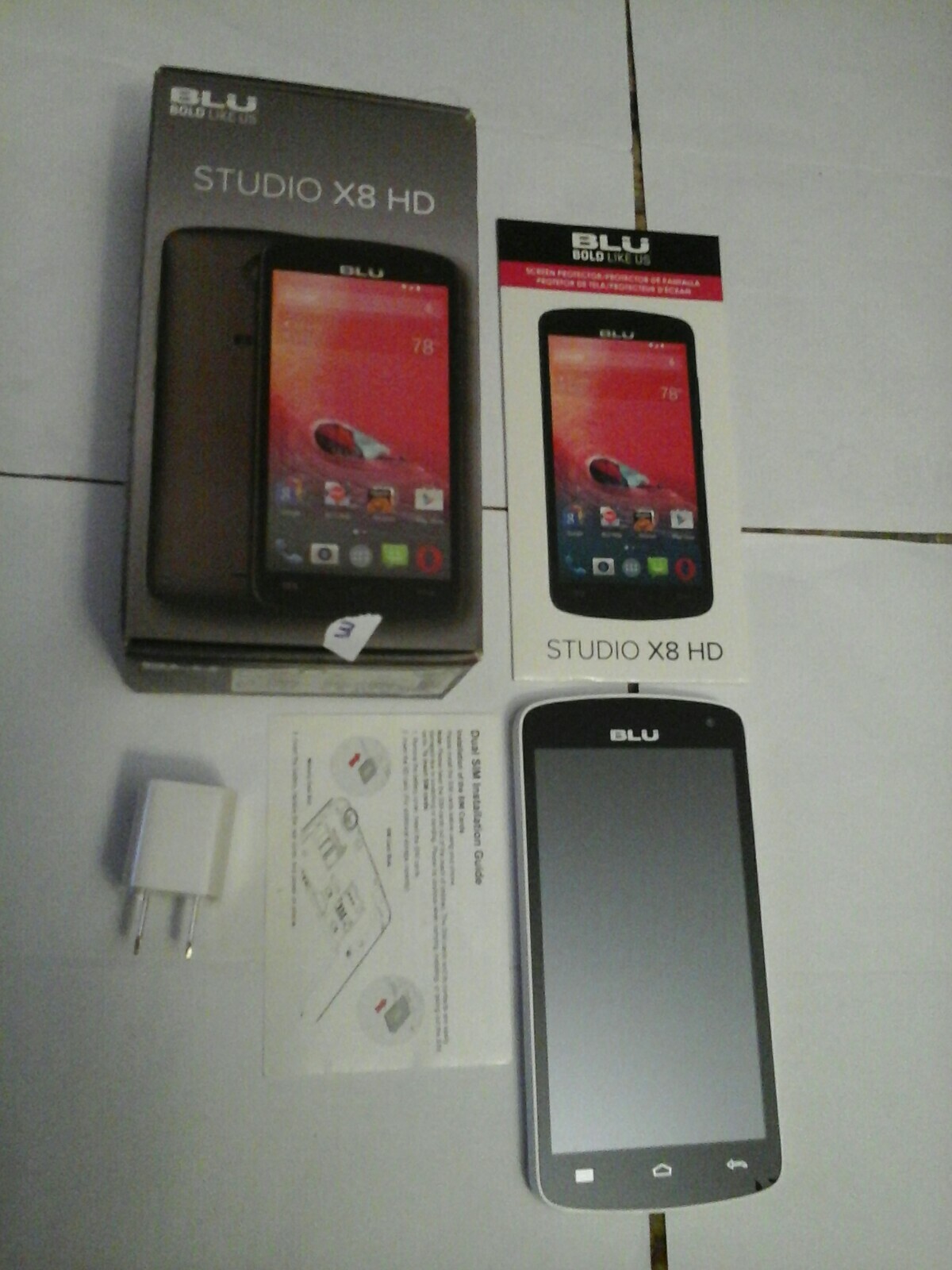 BLU Studio X8 HD, white 5.0 HD DISPLAY,5mp selfle camera, v4.4 Kitkat,pro owned.