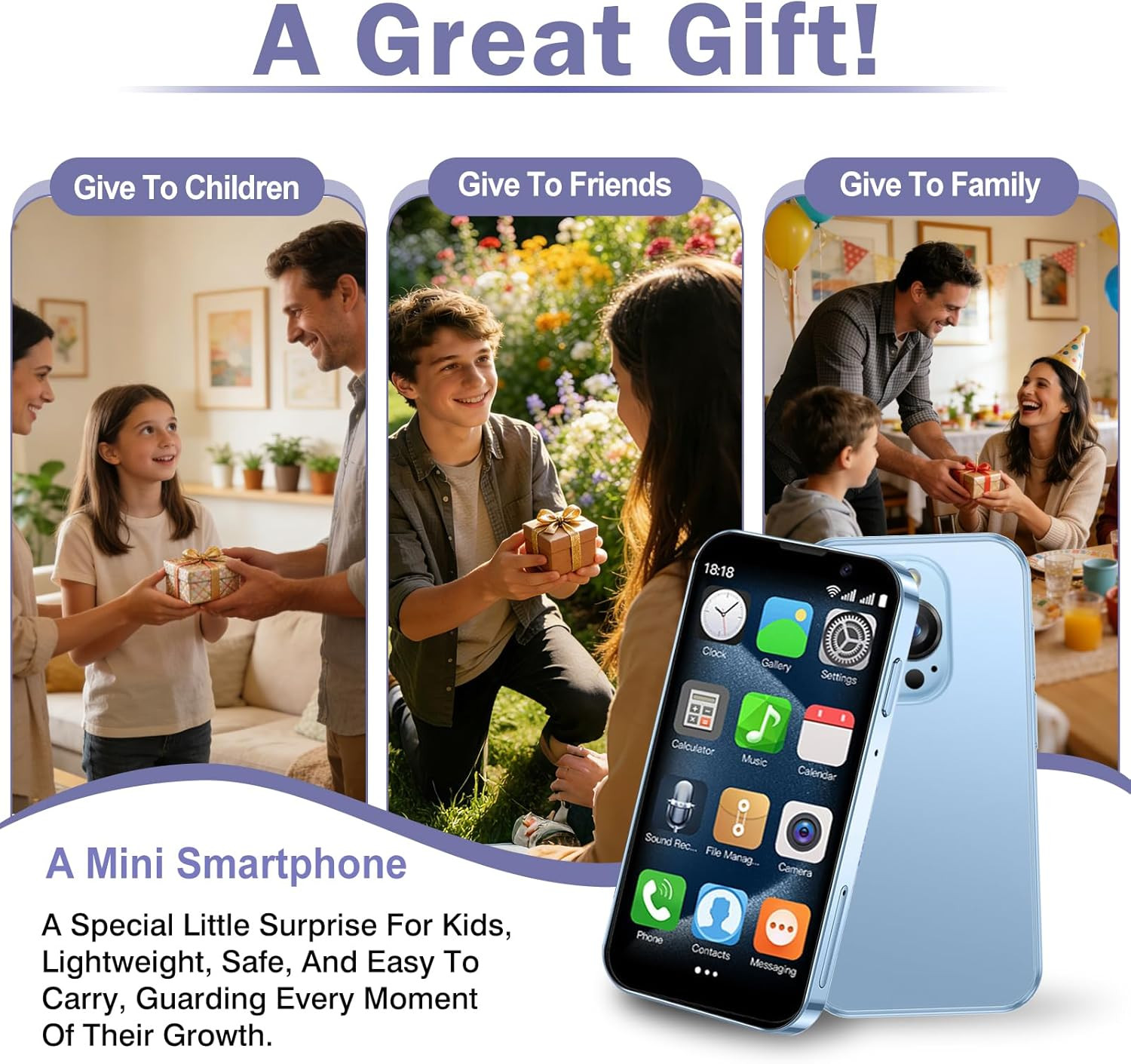 Mini Intelligent Unlocking Phone 3-Inch 3G Android Face ID (2GB+16GB) (Blue)