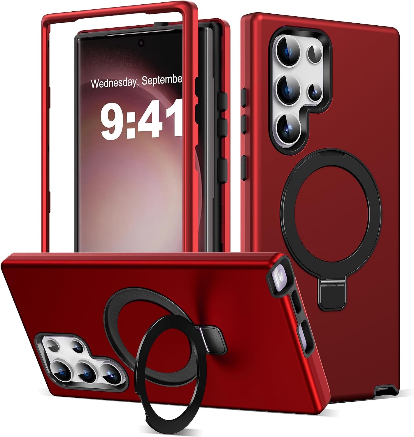 Samsung Galaxy S23 Ultra Case with Magnetic Ring Stand and Kickstand, Red