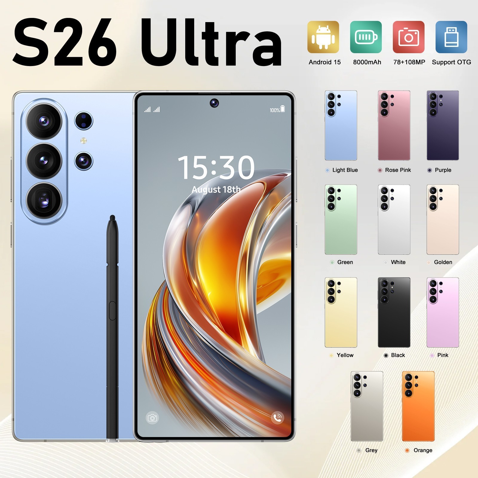 S26 Ultra 5G Smartphone 7.3″ Unlocked Android 8GB+256GB Cellphone Dual SIM