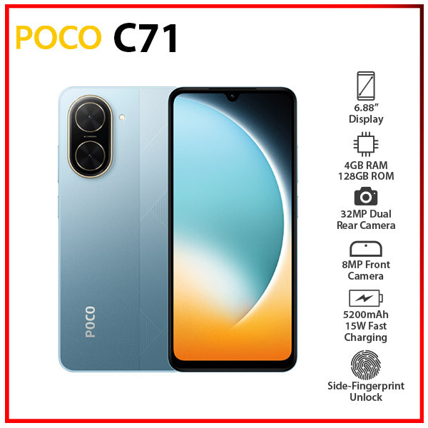 (New) Xiaomi POCO C71 4GB+128GB BLUE Dual SIM Unlocked Android Cell Phone