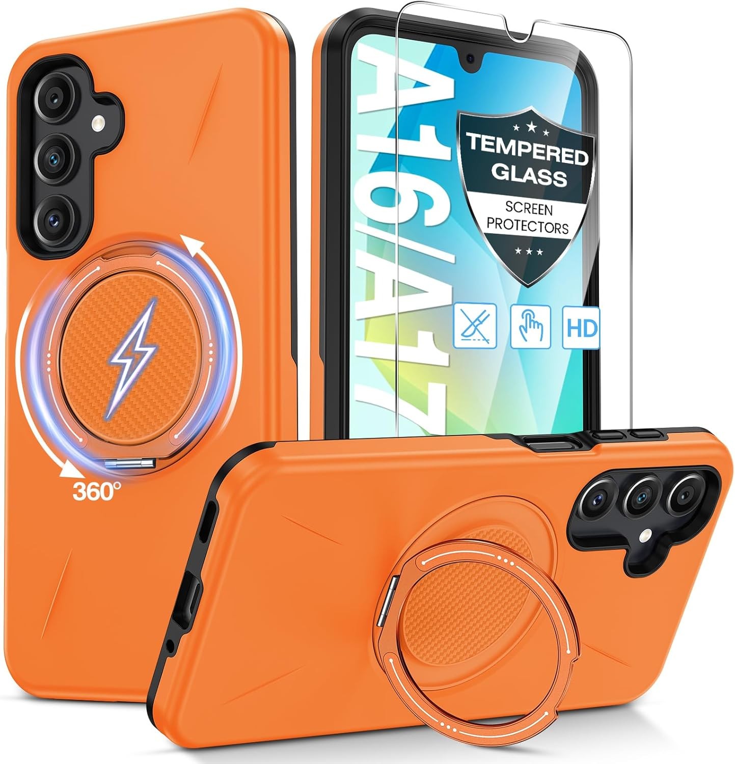 Samsung Galaxy A16/A17 5G Phone Case with 360° Kickstand Ring & Screen Protector