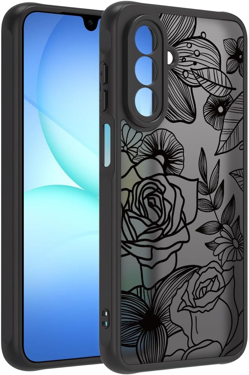 Cute Phone Case for Samsung Galaxy A17 4G/5G, Rose Aesthetic Black Line Art Flow