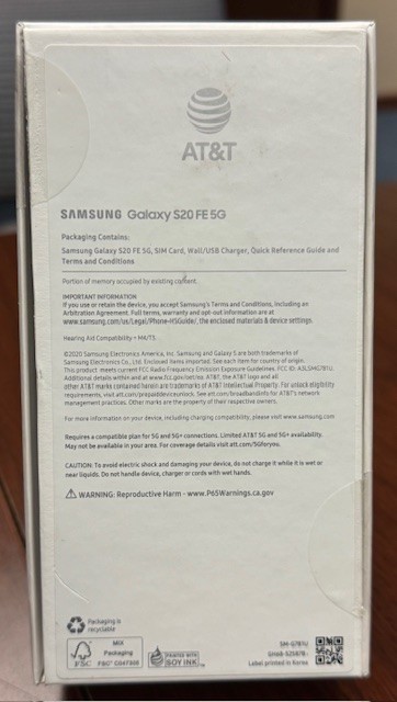 Samsung Galaxy S20 FE 5G SM-G781U AT&T Only 128GB Cloud Navy – Used