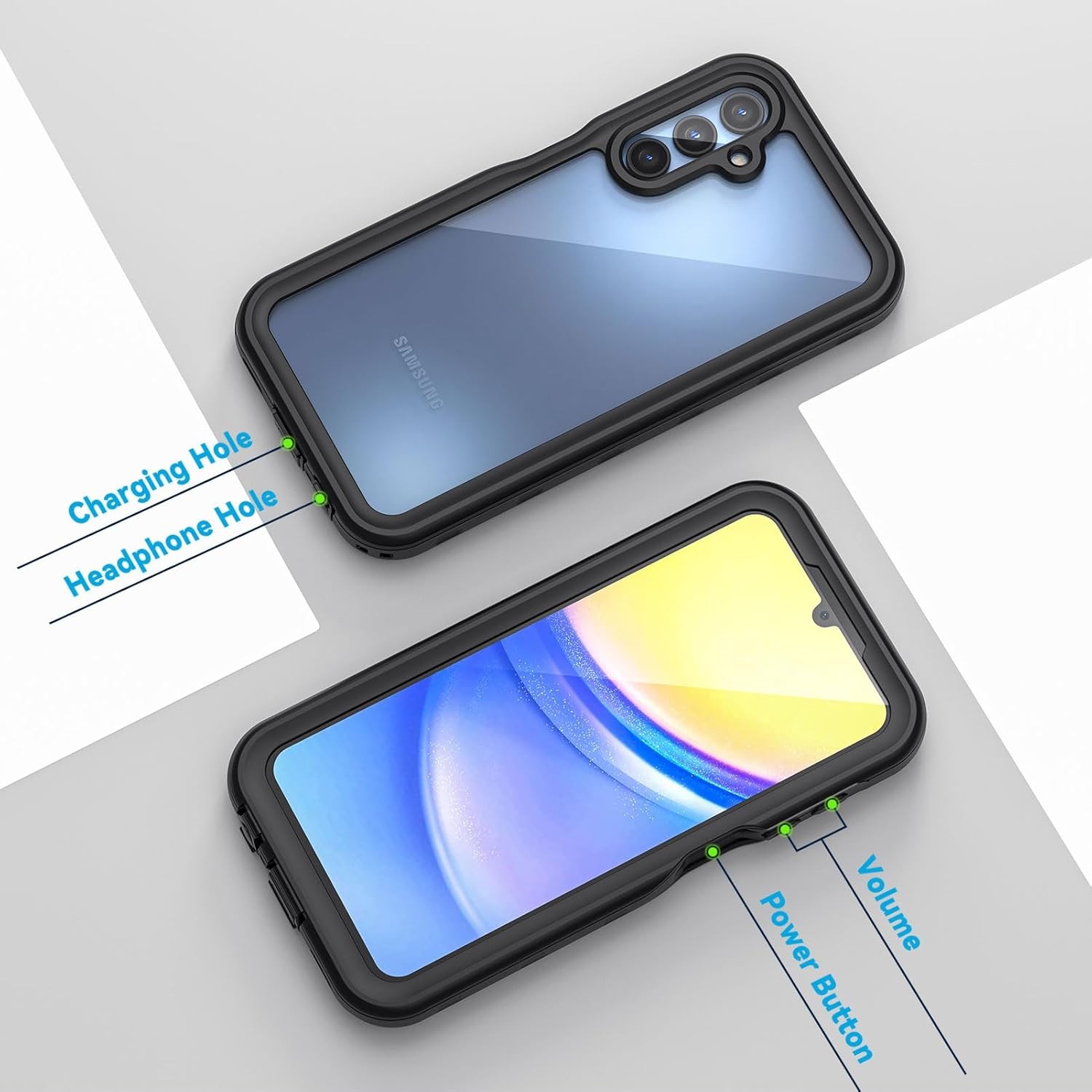 Heavy Duty Waterproof & Dustproof Case for Samsung Galaxy A15 5G, Black/Clear