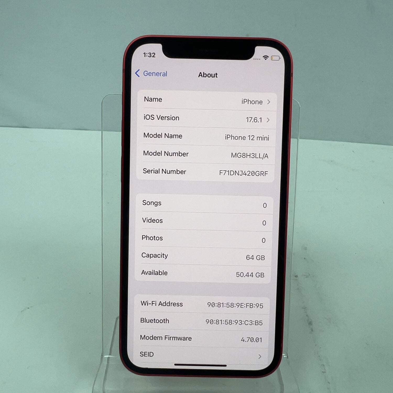Unlocked Apple iPhone 12 Mini 64GB 26.3 Red MG8H3LL/A
