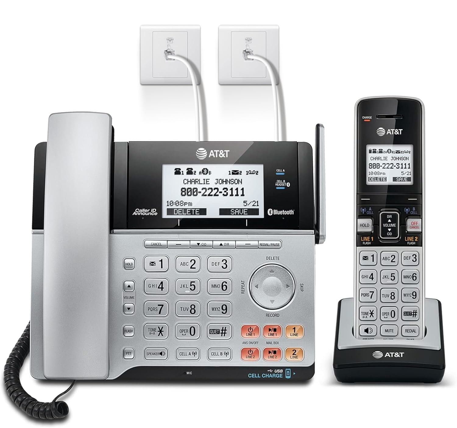 AT&T TL86103 2-Line Corded/Cordless for Small Business with Answering Machine