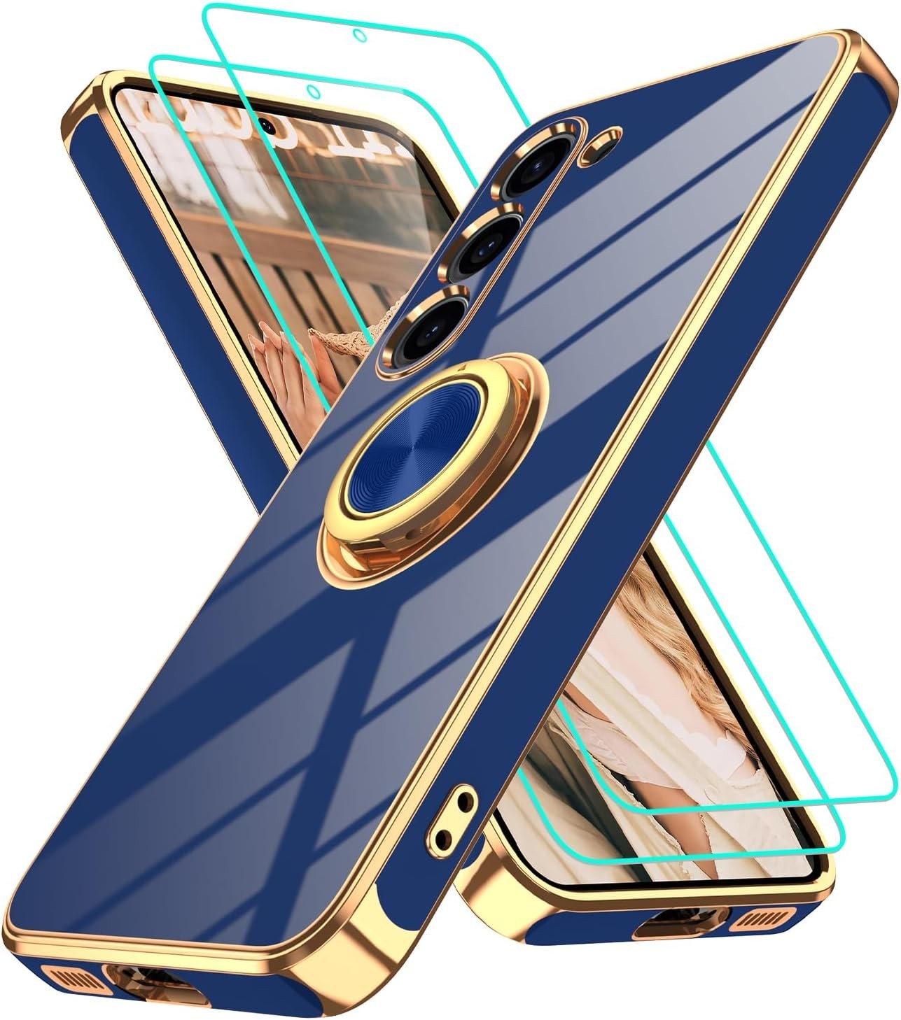 Samsung Galaxy S23 Case with 2Pcs Screen Protector, 360° Rotation Ring Holder