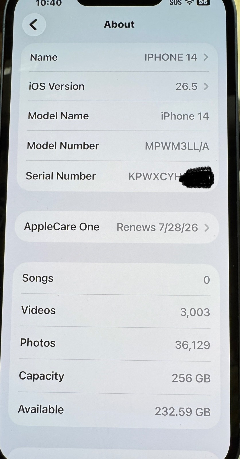 Apple iPhone 14 256GB Blue Factory Unlocked Excellent 85% Battery Health