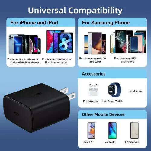 45W Type USB Super Fast Wall Charger 6ft Cable for Samsung Galaxy S24-S20 S9 A8