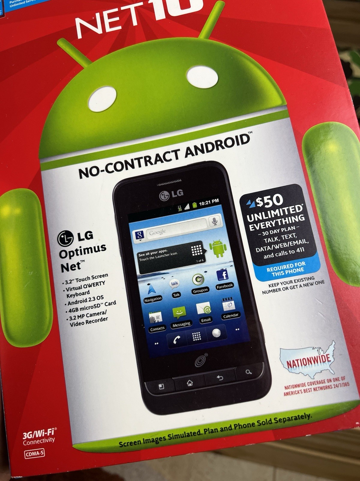 New NET 10 WIRELESS LG OPTIMUS 3G Smart Phone Net ANDROID 3.5″ TOUCHSCREEN