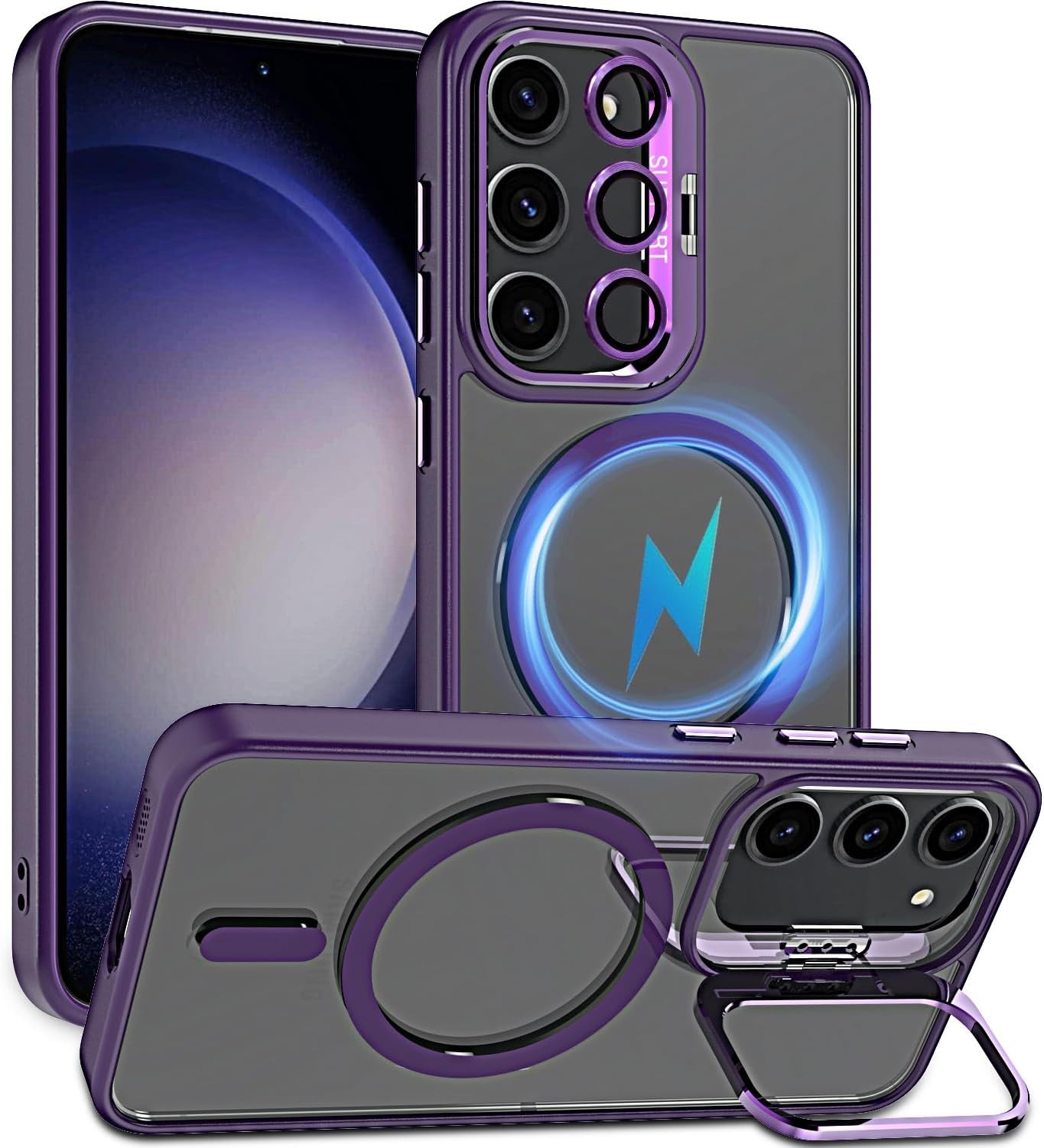 Galaxy S23 Case, Military Grade Protection, Built-in Stash Stand, Dark Purple