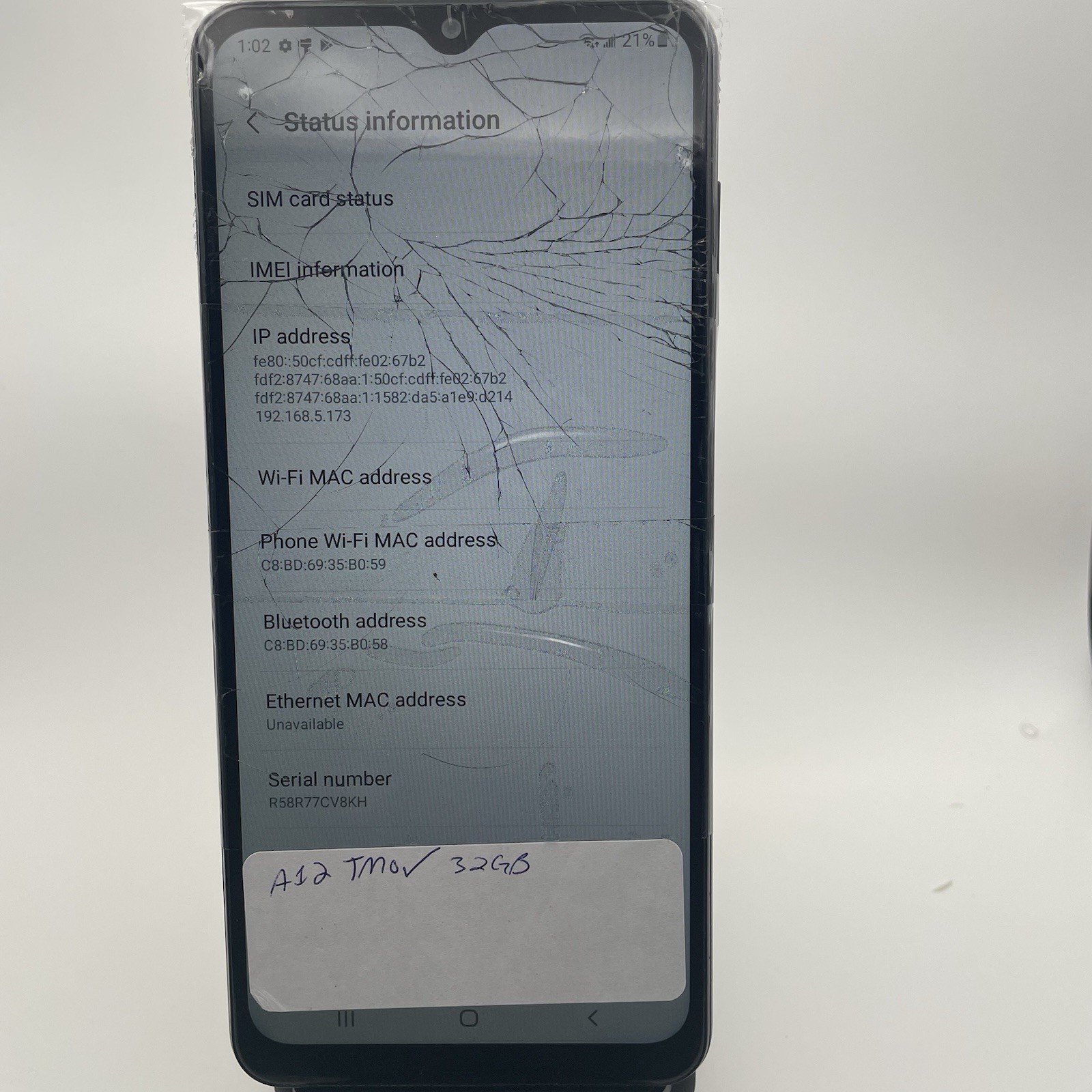 Samsung Galaxy A12 SM-A125U 32GB UNLOCKED – CRACKED SCREEN – EXCELLENT FUNCTION