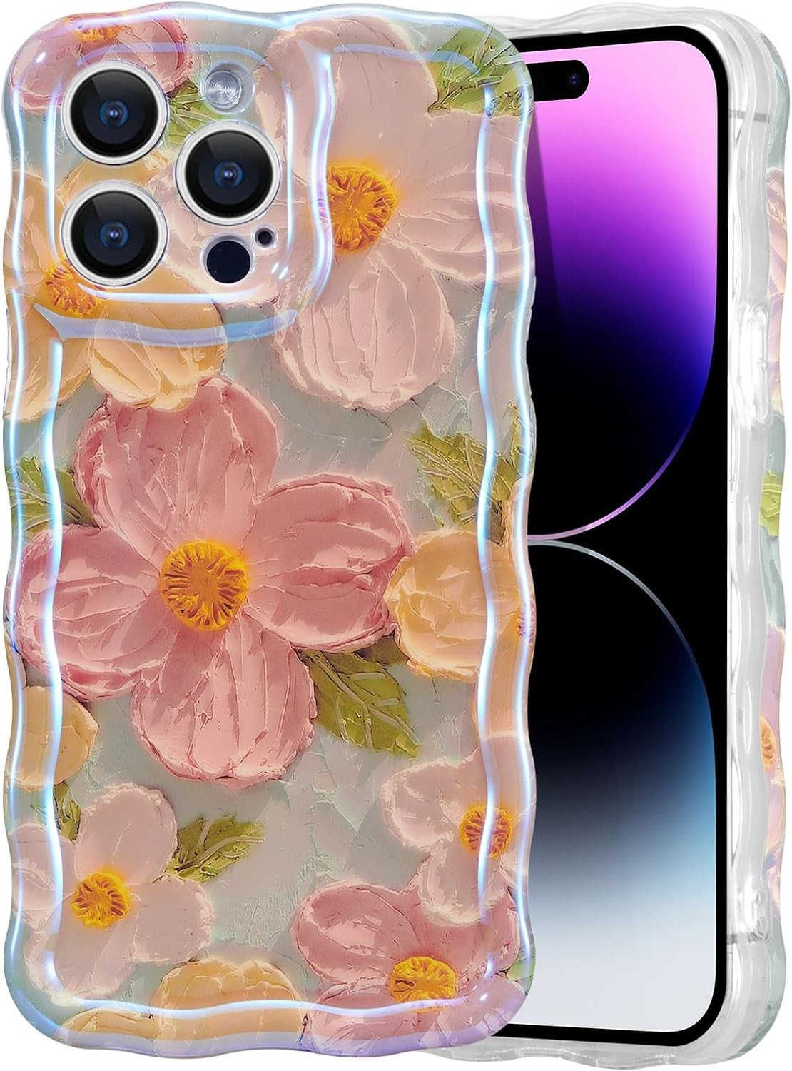 1. For iPhone 13 Pro Colorful Retro Oil Painting Flower TPU Case Stylish 2. Fo