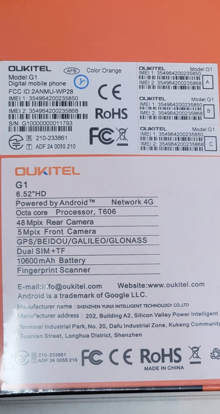 OUKITEL G1 24GB RAM 256GB ANDROID PHONE NEW