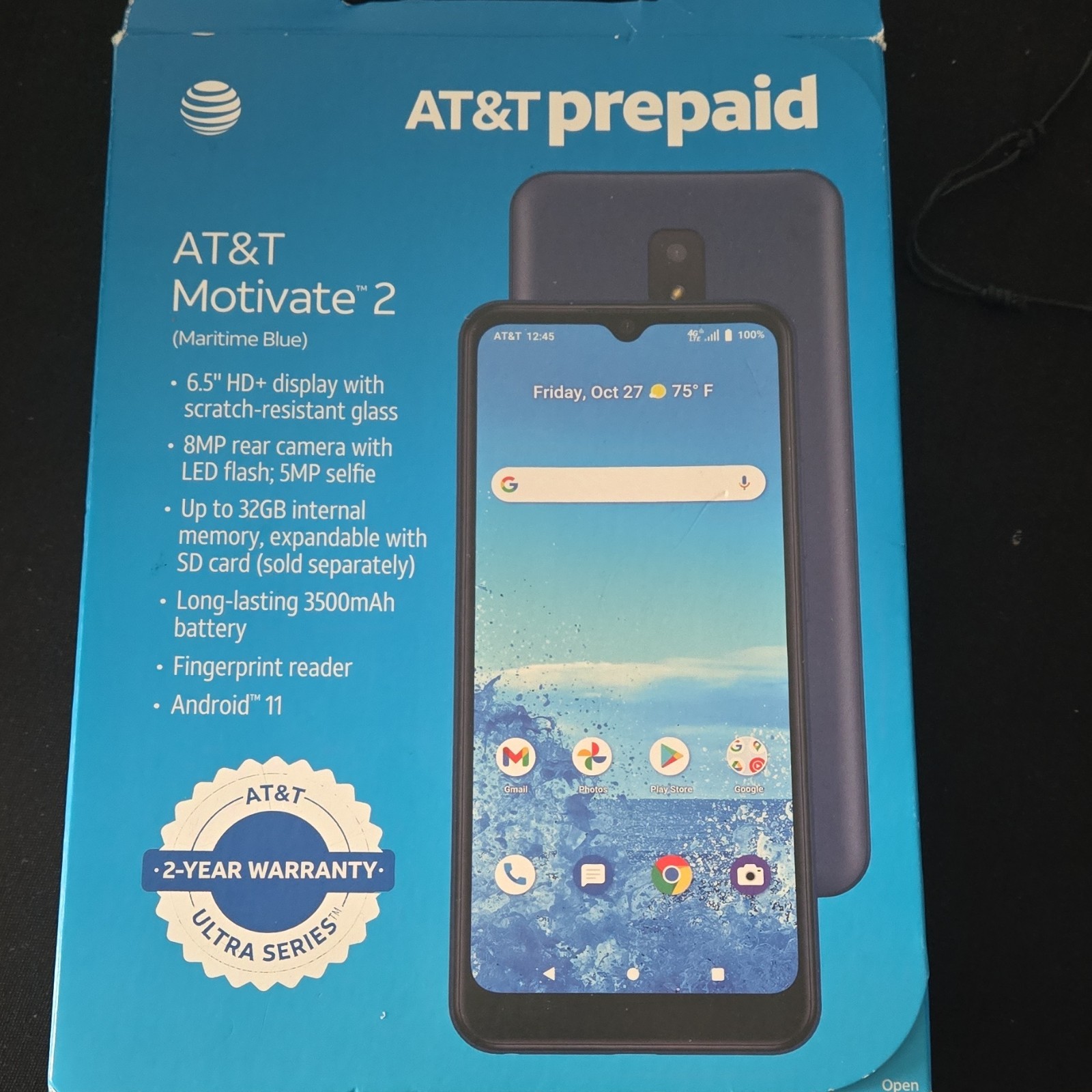 AT&T Motivate 2 32GB Blue AT&T Prepaid Android 11 6.5in Fingerprint USB-C