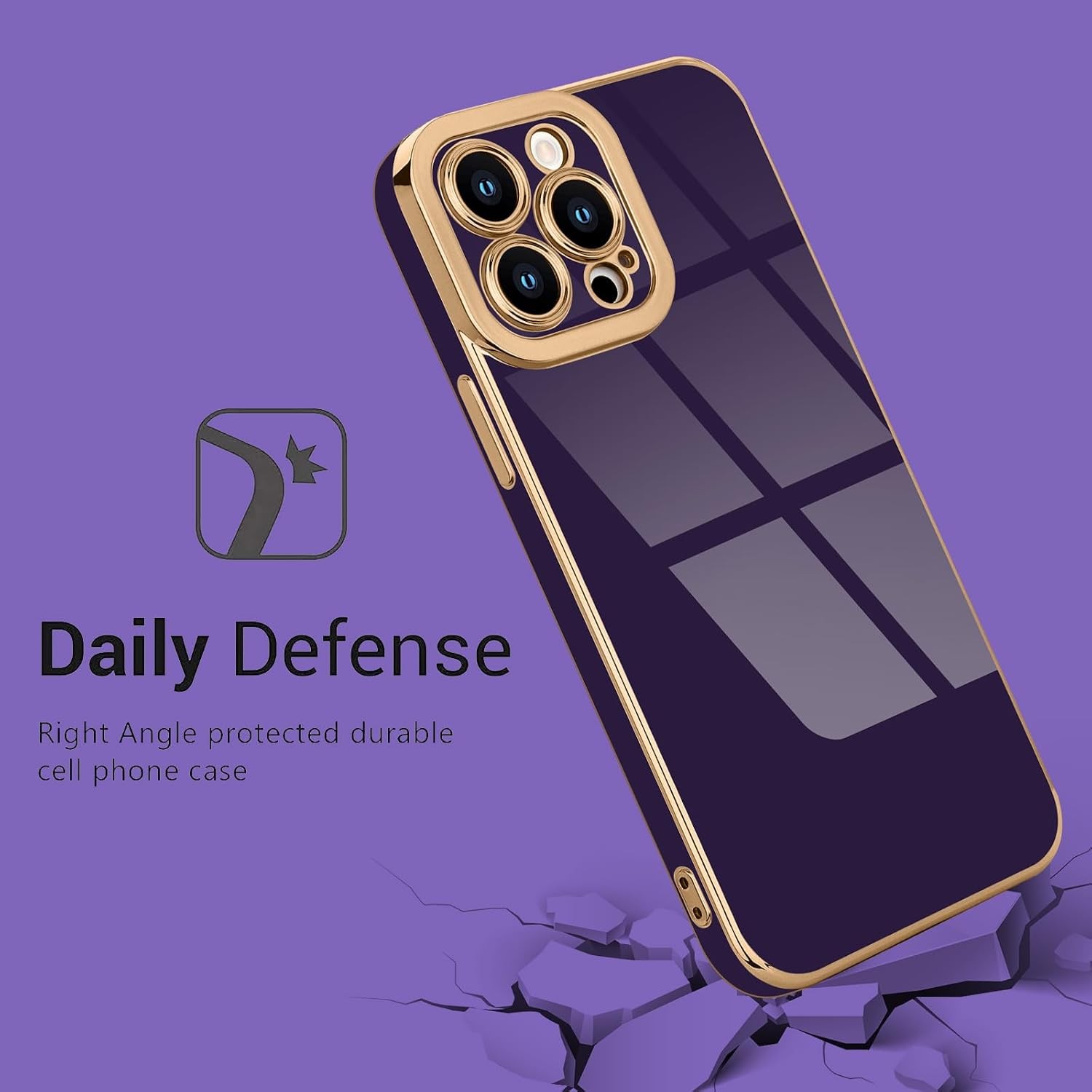 Cute Luxury Plating TPU Bumper Cover Case for iPhone 13 Pro Dark Purple Edge