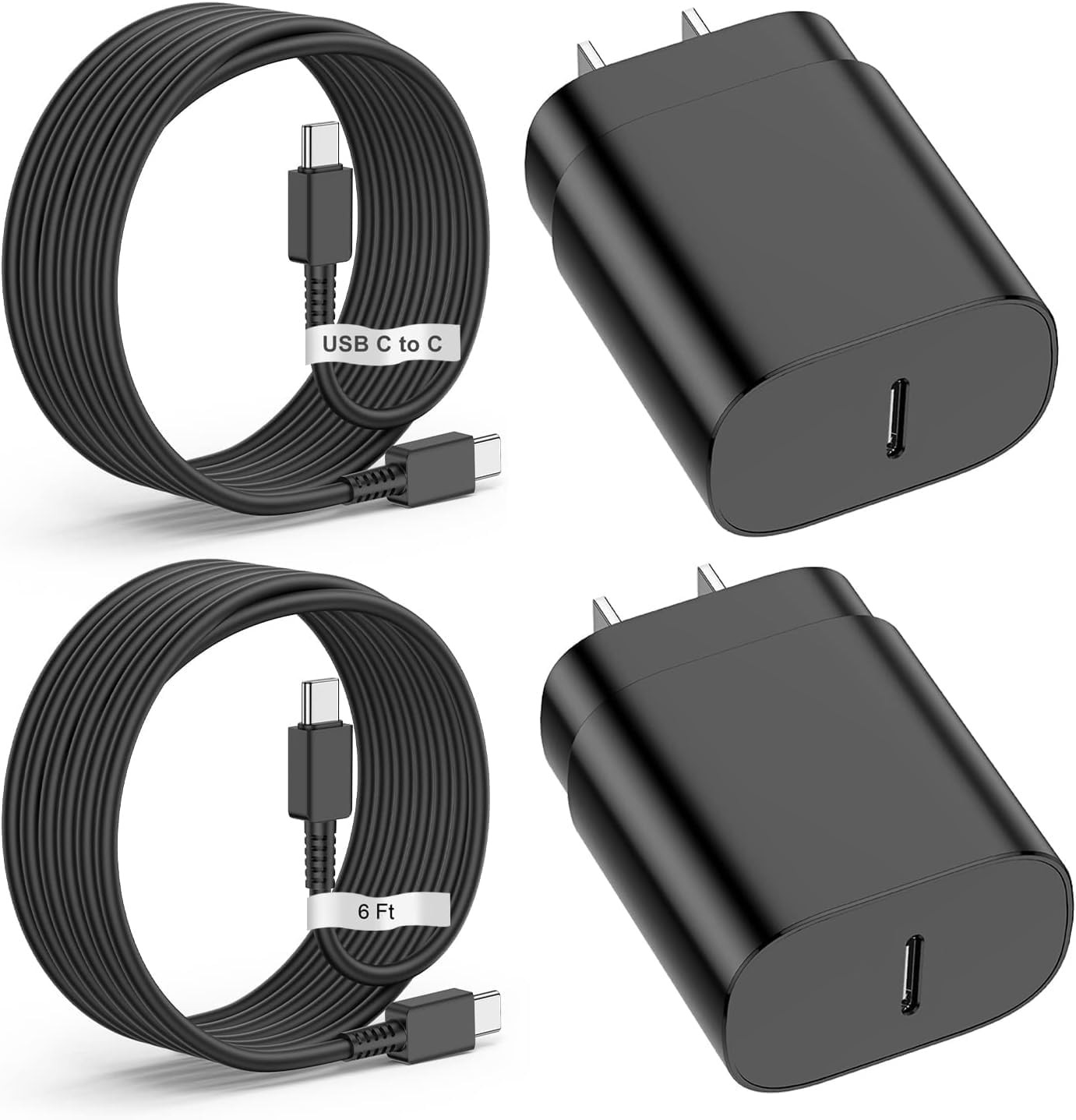 2 Pack 25W USB-C Fast Charger Wall Charger for Samsung Galaxy S23 S22 2×6ft