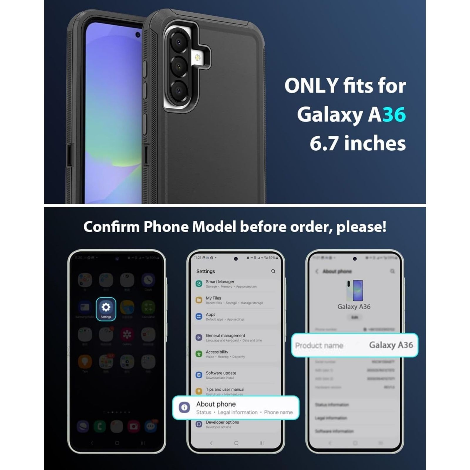 Rugged Series Case for Samsung Galaxy A36 5G Heavy Duty Dual-Layer Shockproof Co