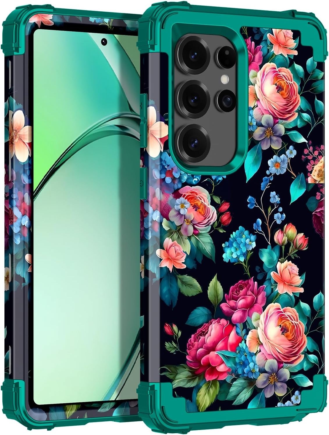 Galaxy S25 Ultra Case Floral Three Layer Heavy Duty Drop Shockproof Glows