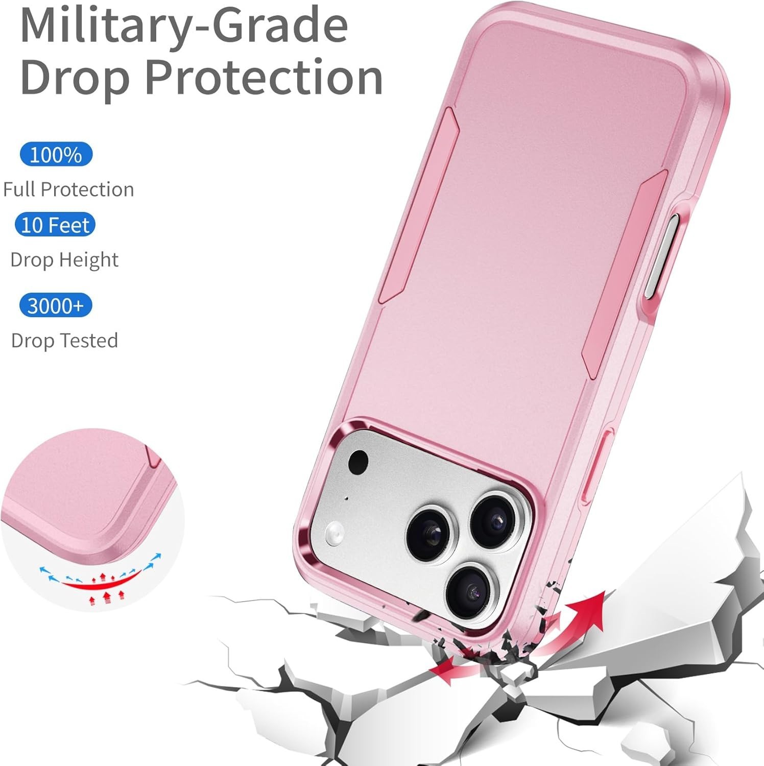 For iPhone 17 Pro Max Case Heavy Duty Rugged Shockproof Durable Cover-Pink