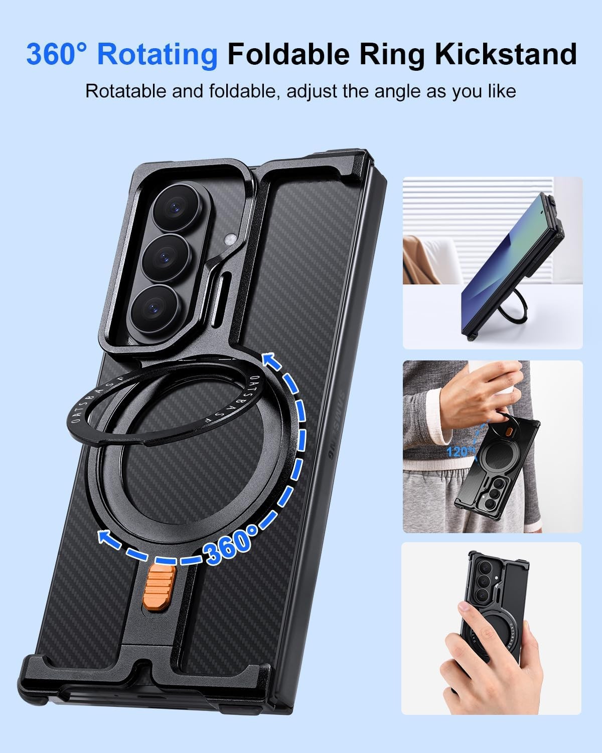 1. For Samsung Galaxy Z Fold 360° Rotatable Metal Bumper, Ultra-Thin Case 2. F